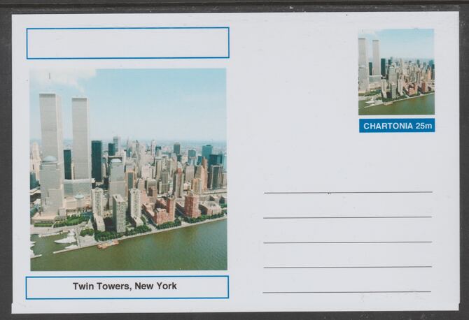 Chartonia (Fantasy) Landmarks -Twin Towers, New York postal stationery card unused and fine