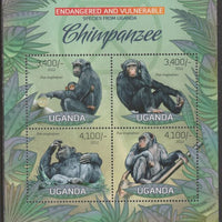 Uganda 2012 Endangered Species - Chimpanzee perf sheetlet containing 4 values unmounted mint.