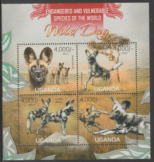 Uganda 2013 Endangered Species - Wild Dogs perf sheetlet containing 4 values unmounted mint.