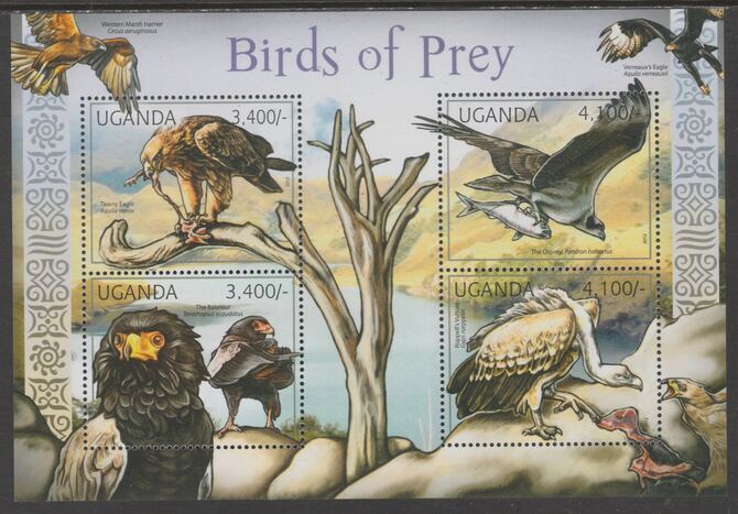 Uganda 2012 Birds of Prey perf sheetlet containing 4 values unmounted mint.