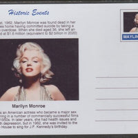 Mayling (Fantasy) Historic Events - Death of Marilyn Monrioe - glossy postal stationery card unused and fine