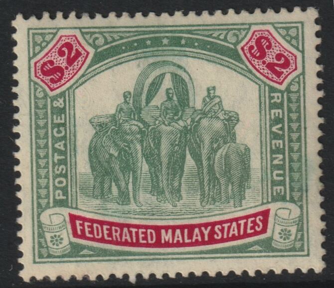 Malaya - FMS 1904 Elephants MCA $2 green & carmine well centred and fresh mint SG 49