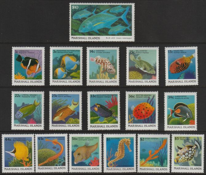 Marshall Islands 1988-89 Fish complete set of 17 values to $10 unmounted mint, SG 147-63