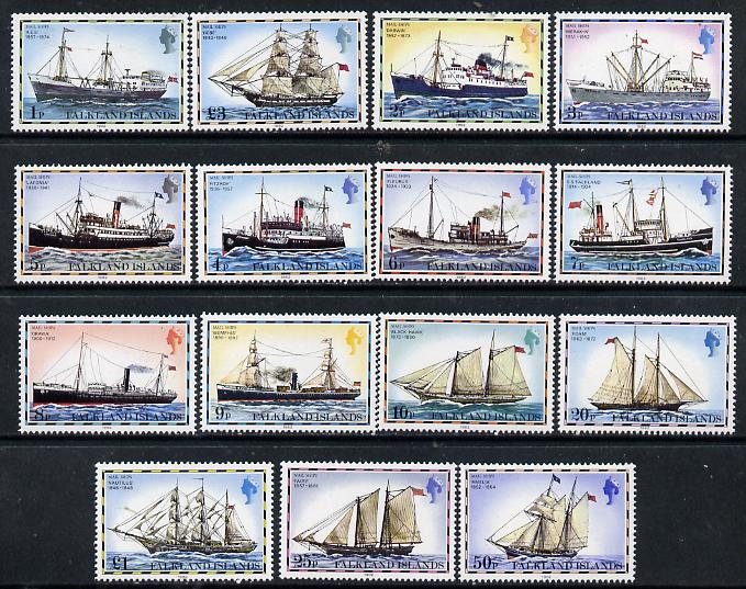 Falkland Islands 1978 Mail Ships complete definitive set of 15 values 1p to £3 with imprint date unmounted mint, SG 331-45B