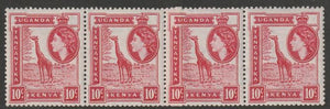 Kenya, Uganda & Tanganyika 1954-59 Giraffe 10c strip of 4 with coil joim unmounted mint as SG 168