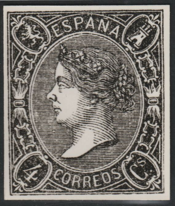 Spain 1865 Queen Isabella 4c twice stamp-size Photographic print from Sperati's own negative with BPA handstamp on back, superb reference