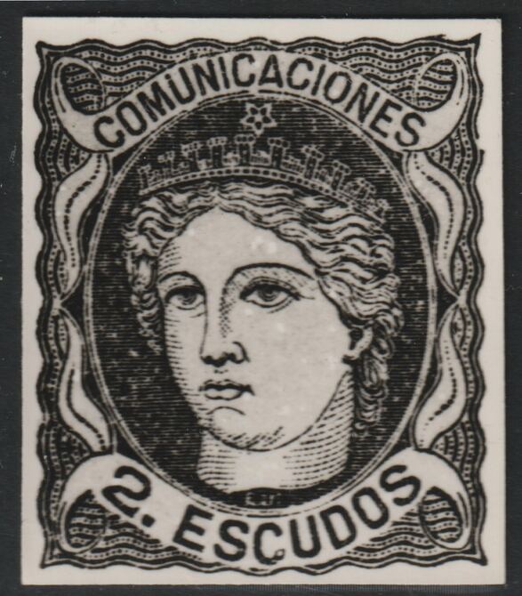 Spain 1870 Queen Isabella 2E twice stamp-size Photographic print from Sperati's own negative with BPA handstamp on back, superb reference