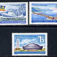 Rumania 1970 National Events set of 3 (Dam, Exhibition Hall, Freighter & Flag) unmounted mint, SG 3745-47, Mi 2864-66