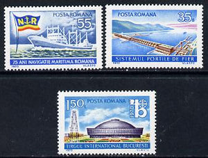 Rumania 1970 National Events set of 3 (Dam, Exhibition Hall, Freighter & Flag) unmounted mint, SG 3745-47, Mi 2864-66