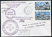 French Southern & Antarctic Territories 1979 cover bearing 1979 Ships stamps (SG 133-4) with Port Aux Francais cancel, various cachets incl Posted at Sea, Compagnie Generale Maritime & Marion Dufresne and signed