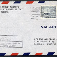 Belgium 1946 Pan American Airways First Clipper Air Mail Flight cover to Austria with special 'Brussels to Vienna' Cachet and bearing Paddle Steamer stamp (SG 1176)