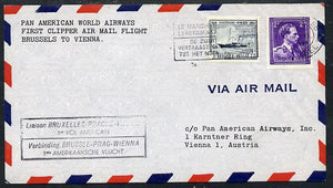 Belgium 1946 Pan American Airways First Clipper Air Mail Flight cover to Austria with special 'Brussels to Vienna' Cachet and bearing Paddle Steamer stamp (SG 1176)