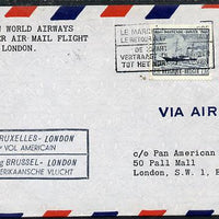 Belgium 1946 Pan American Airways First Clipper Air Mail Flight cover to England with special 'Brussels to London' Cachet and bearing Paddle Steamer stamp (SG 1176)