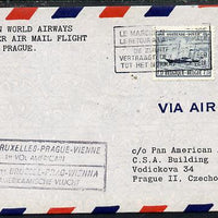 Belgium 1946 Pan American Airways First Clipper Air Mail Flight cover to Czechoslovakia with special 'Brussels to Prague' Cachet and bearing Paddle Steamer stamp (SG 1176)