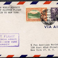 Trinidad & Tobago 1946 Pan American Airways First Clipper Air Mail Flight cover to USA with special 'Trinidad - New York' Cachet and bearing KG6 8c & 12c adhesives