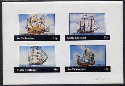 Staffa 1981 Sailing Ships (Golden Hind, Endeavour, Cutty Sark & Junk) imperf,set of 4 values (10p to 75p) unmounted mint