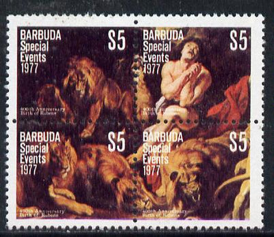 Barbuda 1977 400th Birth Anniversary of Rubens $5 se-tenant block of 4 from Special Events set of 20 unmounted mint, SG 382a