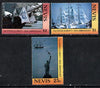 Nevis 1986 the 3 Ship stamps from 'Statue of Liberty' set (25c, $1 & $2) SG 444. 448 & 450 unmounted mint*