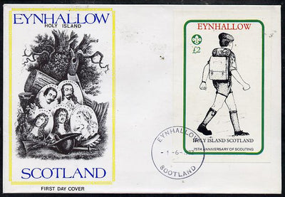 Eynhallow 1982 75th Anniversary of Scouting imperf deluxe sheet (£2 value showing Scout with Back-pack) on cover with first day cancel