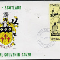 Staffa 1982 75th Anniversary of Scouting imperf souvenir sheet (£1 value showing Campfire) on cover with first day cancel