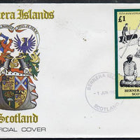 Bernera 1982 75th Anniversary of Scouting imperf souvenir sheet (£1 value showing Campfire) on cover with first day cancel