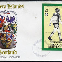 Bernera 1982 75th Anniversary of Scouting imperf deluxe sheet (£2 value showing Scout with Back-pack) on cover with first day cancel