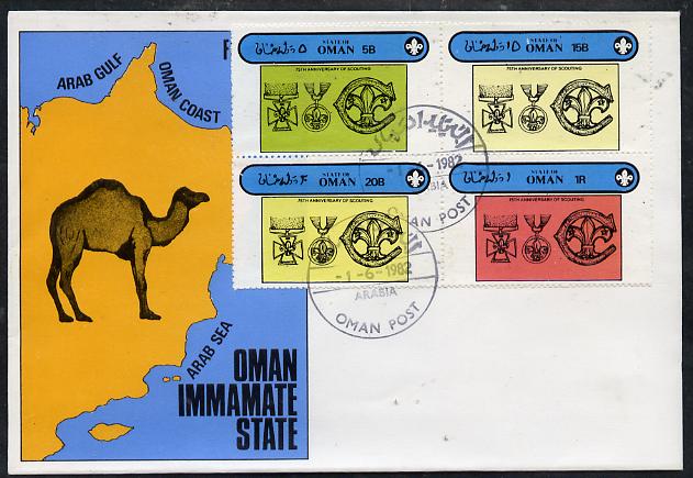 Oman 1982 75th Anniversary of Scouting perf set of 4 on cover with first day cancel