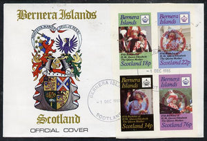 Bernera 1985 Life & Times of HM Queen Mother imperf set of 4 with Girl Guide 75th Anniversary opt in red, on cover with first day cancel