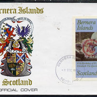 Bernera 1985 Life & Times of HM Queen Mother imperf souvenir sheet (£1 value) with Girl Guide 75th Anniversary opt in red, on cover with first day cancel