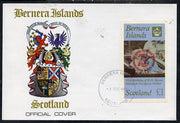 Bernera 1985 Life & Times of HM Queen Mother imperf souvenir sheet (£1 value) with Girl Guide 75th Anniversary opt in red, on cover with first day cancel