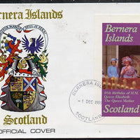 Bernera 1985 Life & Times of HM Queen Mother imperf deluxe sheet (£2 value) with Girl Guide 75th Anniversary opt in red, on cover with first day cancel