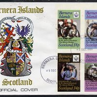 Bernera 1985 Life & Times of HM Queen Mother imperf set of 4 with Girl Guide 75th Anniversary opt in black, on cover with first day cancel