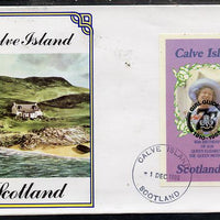 Calve Island 1985 Life & Times of HM Queen Mother imperf deluxe sheet (£2 value) with Girl Guide 75th Anniversary opt in black, on cover with first day cancel