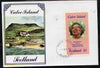 Calve Island 1985 Life & Times of HM Queen Mother imperf souvenir sheet (£1 value) with Girl Guide 75th Anniversary opt in red, on cover with first day cancel