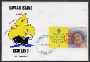 Davaar Island 1985 Life & Times of HM Queen Mother imperf souvenir sheet (£1 value) with Girl Guide 75th Anniversary opt in red, on cover with first day cancel