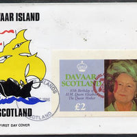 Davaar Island 1985 Life & Times of HM Queen Mother imperf deluxe sheet (£2 value) with Girl Guide 75th Anniversary opt in red, on cover with first day cancel