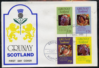 Grunay 1985 Life & Times of HM Queen Mother imperf set of 4 with Girl Guide 75th Anniversary opt in red, on cover with first day cancel