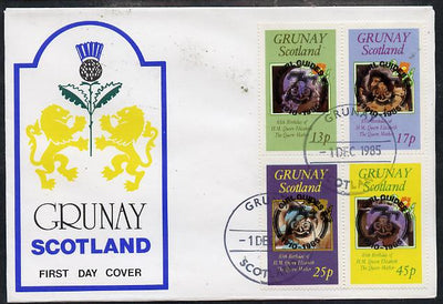 Grunay 1985 Life & Times of HM Queen Mother perf set of 4 with Girl Guide 75th Anniversary opt in black, on cover with first day cancel