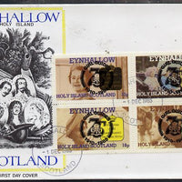 Eynhallow 1985 Life & Times of HM Queen Mother perf set of 4 with Girl Guide 75th Anniversary opt in black, on cover with first day cancel