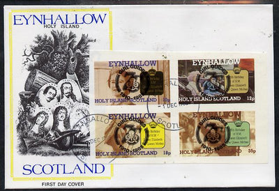 Eynhallow 1985 Life & Times of HM Queen Mother imperf set of 4 with Girl Guide 75th Anniversary opt in black, on cover with first day cancel