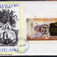 Eynhallow 1985 Life & Times of HM Queen Mother imperf deluxe sheet (£2 value) with Girl Guide 75th Anniversary opt in black, on cover with first day cancel