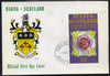 Staffa 1985 Life & Times of HM Queen Mother imperf deluxe sheet (£2 value) with Girl Guide 75th Anniversary opt in red, on cover with first day cancel