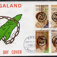 Nagaland 1985 Life & Times of HM Queen Mother perf set of 4 with Girl Guide 75th Anniversary opt in black, on cover with first day cancel