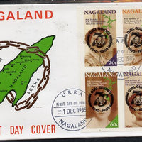 Nagaland 1985 Life & Times of HM Queen Mother imperf set of 4 with Girl Guide 75th Anniversary opt in black, on cover with first day cancel