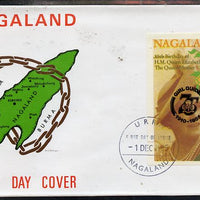 Nagaland 1985 Life & Times of HM Queen Mother imperf souvenir sheet (1ch value) with Girl Guide 75th Anniversary opt in black, on cover with first day cancel