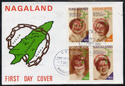 Nagaland 1985 Life & Times of HM Queen Mother perf set of 4 with Girl Guide 75th Anniversary opt in red, on cover with first day cancel