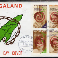 Nagaland 1985 Life & Times of HM Queen Mother imperf set of 4 with Girl Guide 75th Anniversary opt in red, on cover with first day cancel