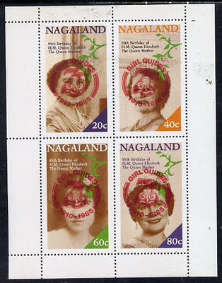 Nagaland 1985 Life & Times of HM Queen Mother perf set of 4 with Girl Guide 75th Anniversary opt in red unmounted mint