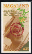 Nagaland 1985 Life & Times of HM Queen Mother imperf souvenir sheet (1ch value) with Girl Guide 75th Anniversary opt in red unmounted mint