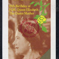 Nagaland 1985 Life & Times of HM Queen Mother imperf deluxe sheet (2ch value) with Girl Guide 75th Anniversary opt in red unmounted mint